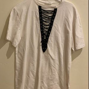 Long White Tee With Black Tie V